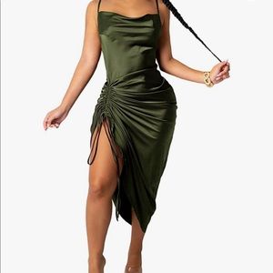 Olive Green Satin Cocktail Dress